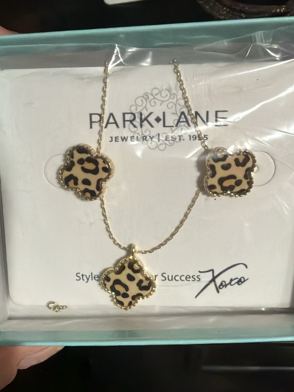 Park Lane Tan Leopard Necklace and earring set